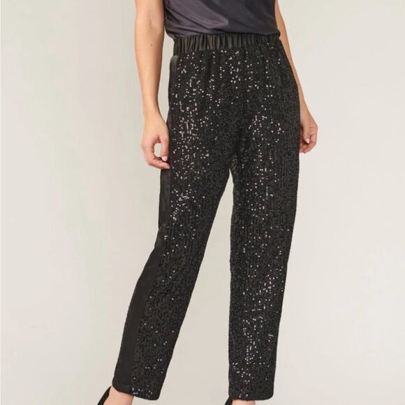 Greylin Pants - Greylin black Arienne Sequin Tapered pull on high waist stretch Pants size large